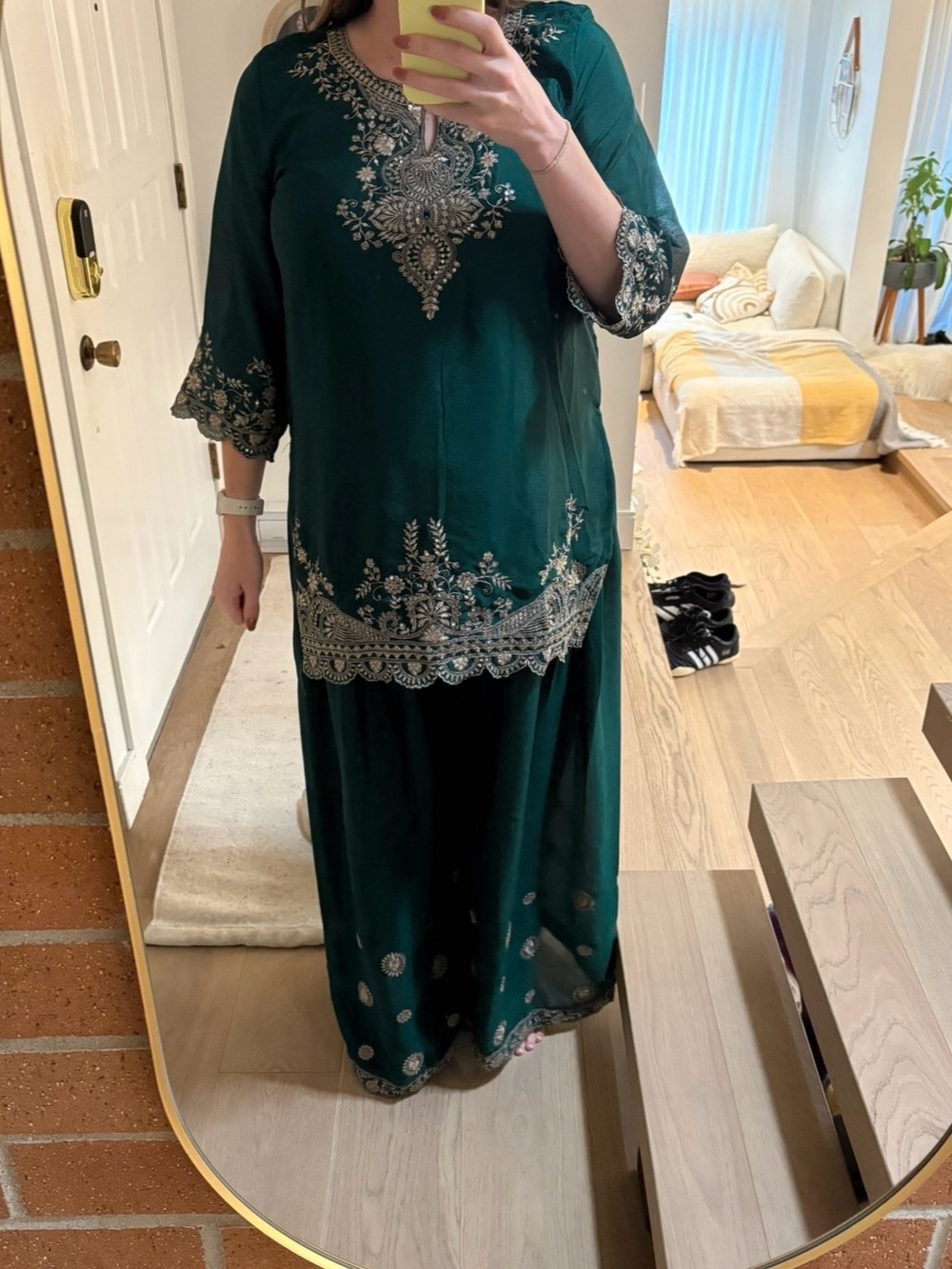 Emerald Green 3-Piece Indian Wedding Outfit – Size L/XL
